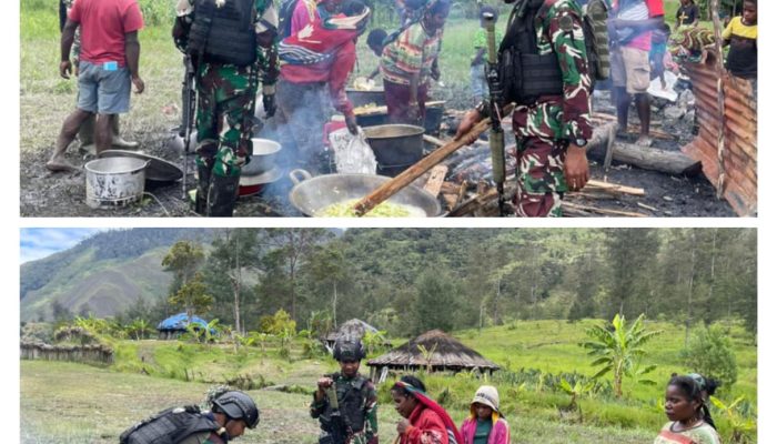Satgas Mobile Raider 300 Siliwangi Sukseskan Acara Perkawanan 5 Kampung di Kabupaten Puncak, Papua
