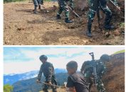 Kebersamaan Satgas Raider 300 dan Masyarakat Dengan Kerja Bhakti di Papua