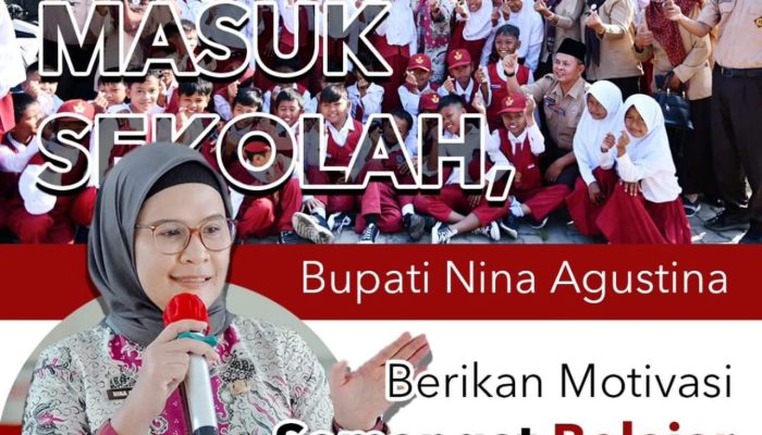 Hari Pertama Masuk Sekolah, Bupati Nina Agustina Berikan Motivasi Semangat Belajar