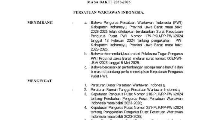 HCB : Plt PWI Indramayu Tetap SAH, Pencabutan Pembekuan PWI Jabar Tidak Berlaku Kabupaten atau Kota di Jabar