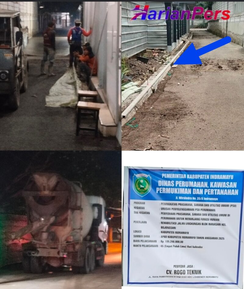 Pekerjaan Cor Beton CV ROGO TEKNIK Blok Wanasari Bojong sari malam hari
