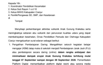DISDIKPORA CIANJUR TETAPKAN SEKOLAH DARING 7-8 SEPTEMBER ANTISIPASI ABU VULKANIK ANAK KRAKATAU